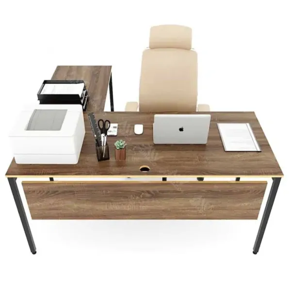 Bàn giám đốc chữ L gỗ Plywood chân sắt hệ SLEAN HBSL019