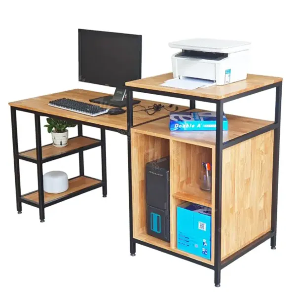 Bàn máy tính liền kệ 160x60cm gỗ cao su khung sắt COD68051